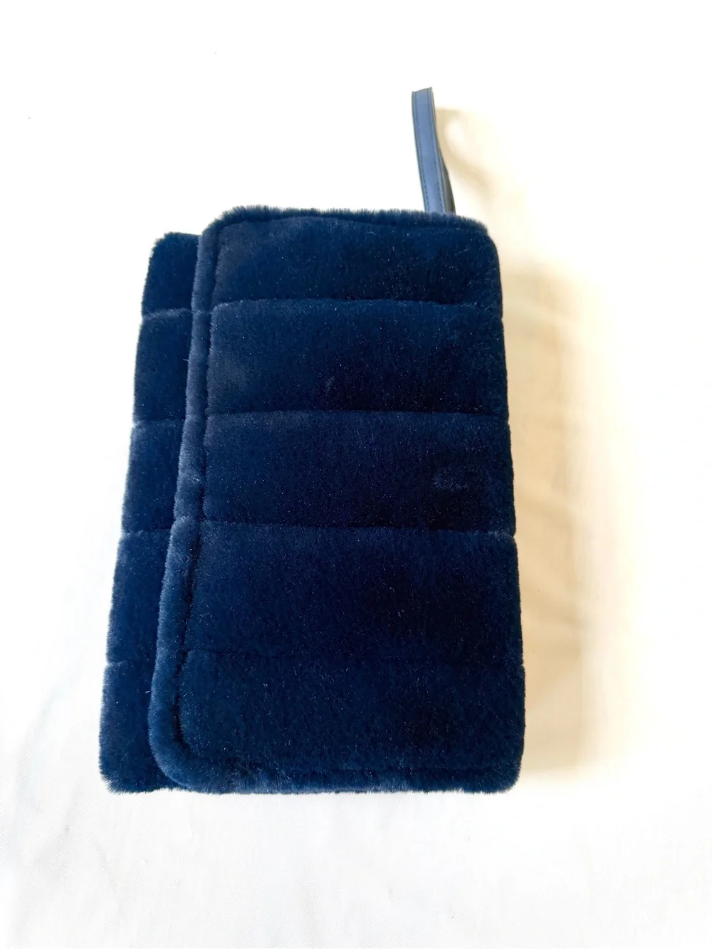 A New Day plush Faux Fur Wristlet Clutch Bag Purse Navy Blue Quilted 11